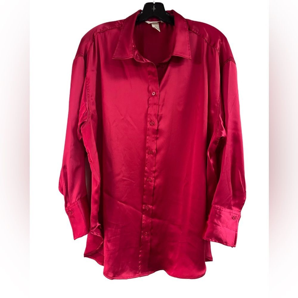 H&M Pink Satin Button Down Oversized Top Size L